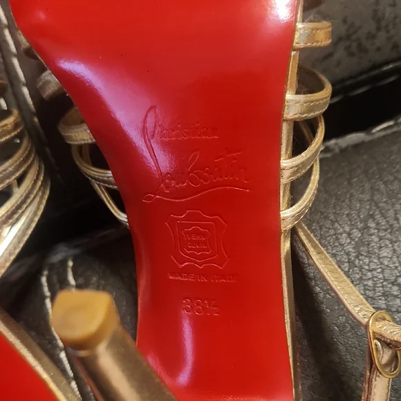 Christian Louboutin Metallic Gold Strappy Slingback Heels - Picture 5 of 6